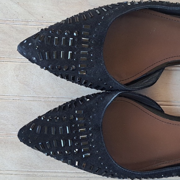 Donald J Pliner Black Embellished D'Orsay Flats Dressy Classy Pointy Toe Sparkly - Picture 2 of 9